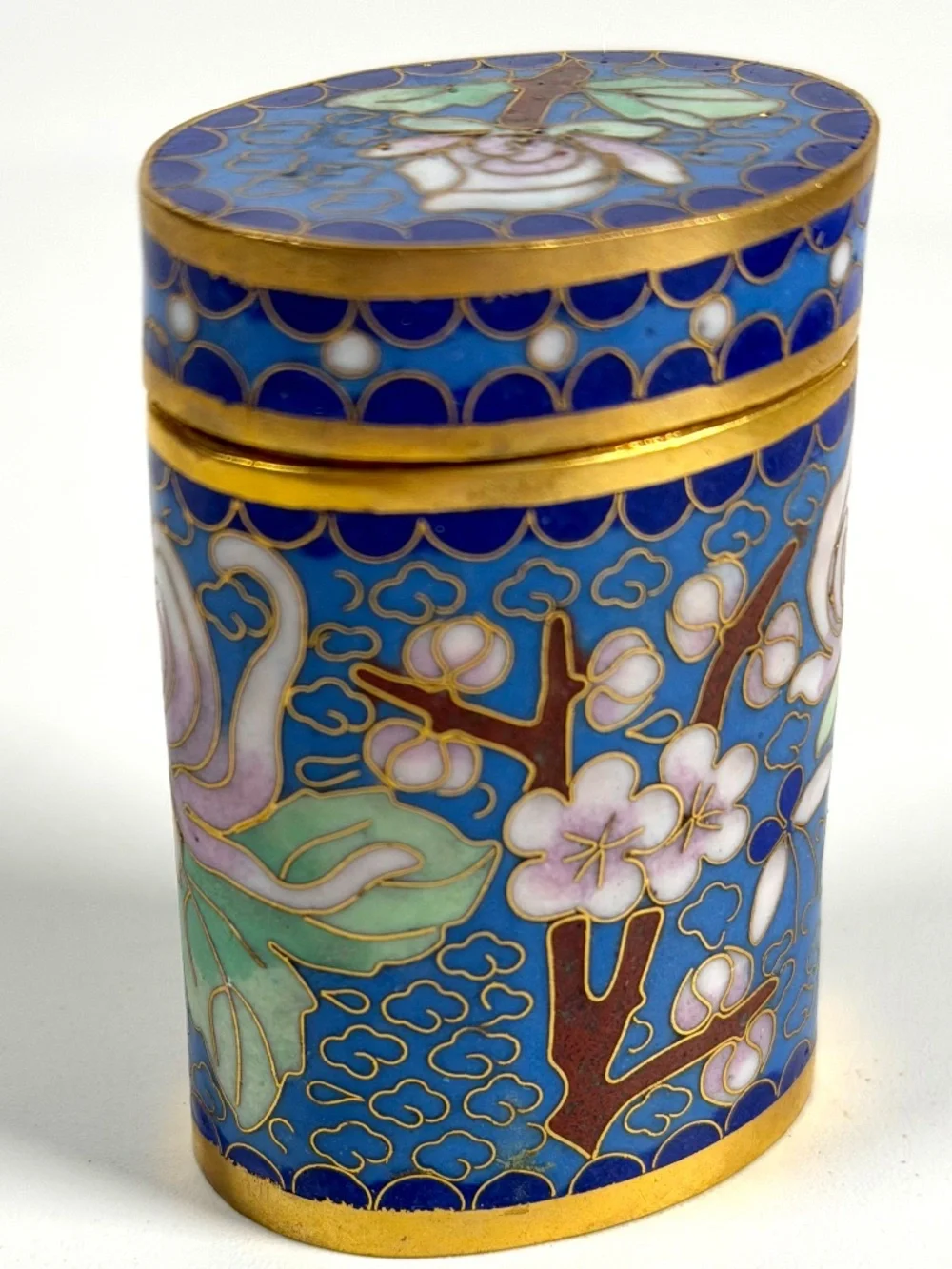 Vintage Chinese Cloisonné Small Canister Jar Set - 8 canisters w/ Original Box
